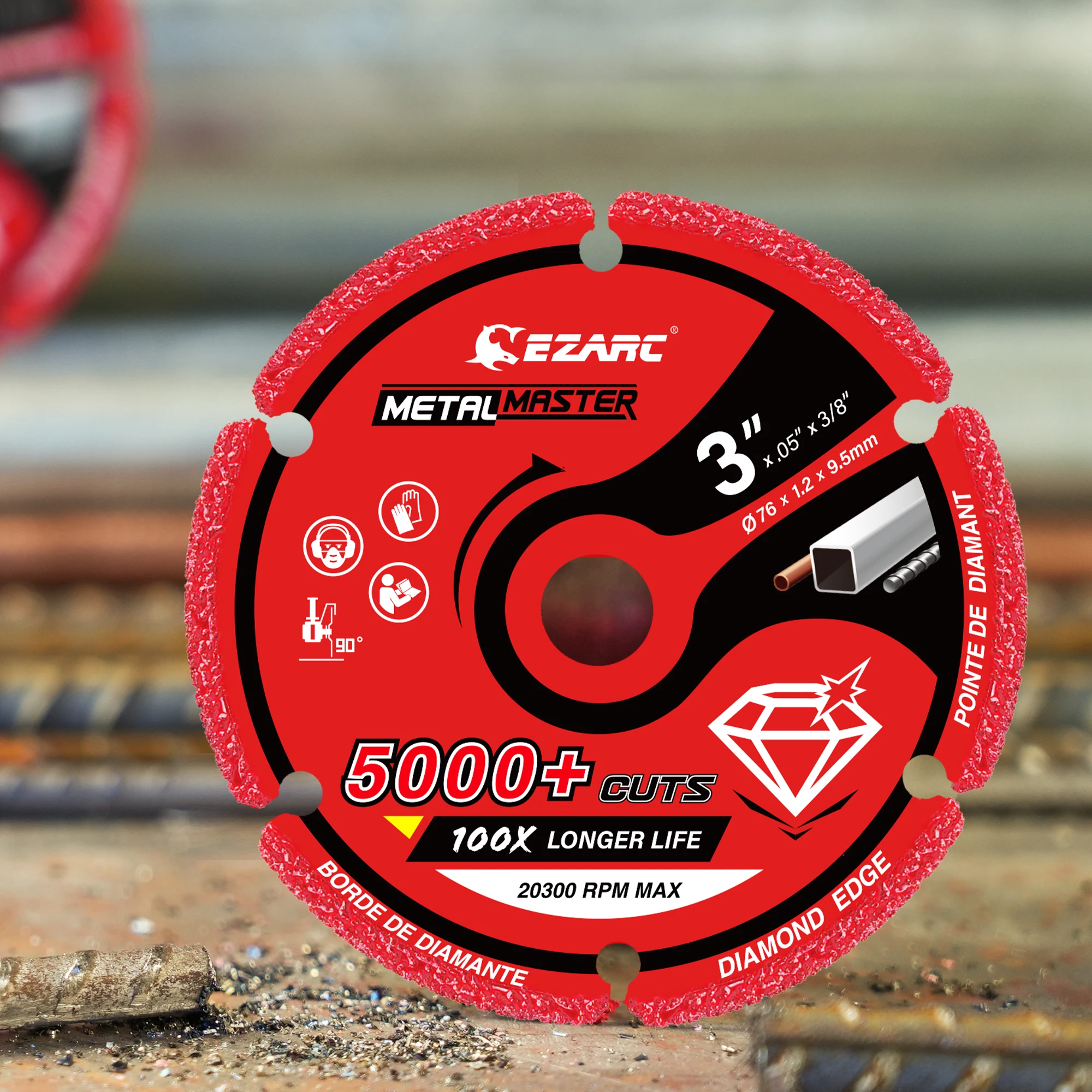 Juego de 3 Discos de Corte de Diamante EZARC para Metal, 76 mm, con más de 5000 Cortes en Varilla Corrugada, Acero, Hierro, INOX, Discos de Sierra Circulares de 3''