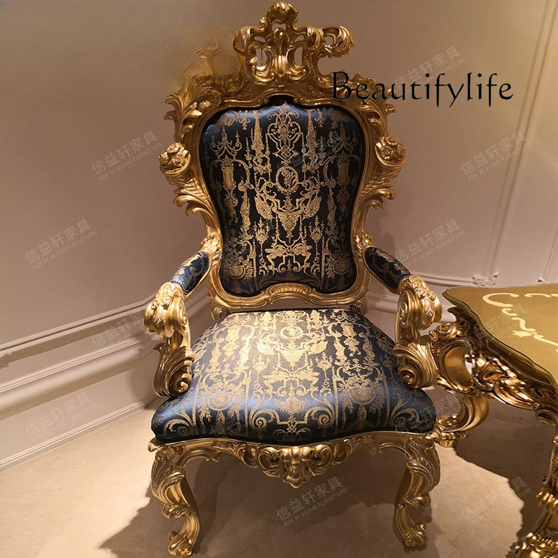 Luxury French Book Chair Court European Solid Wood Dining Chair Premium Fabric Leisure Chair