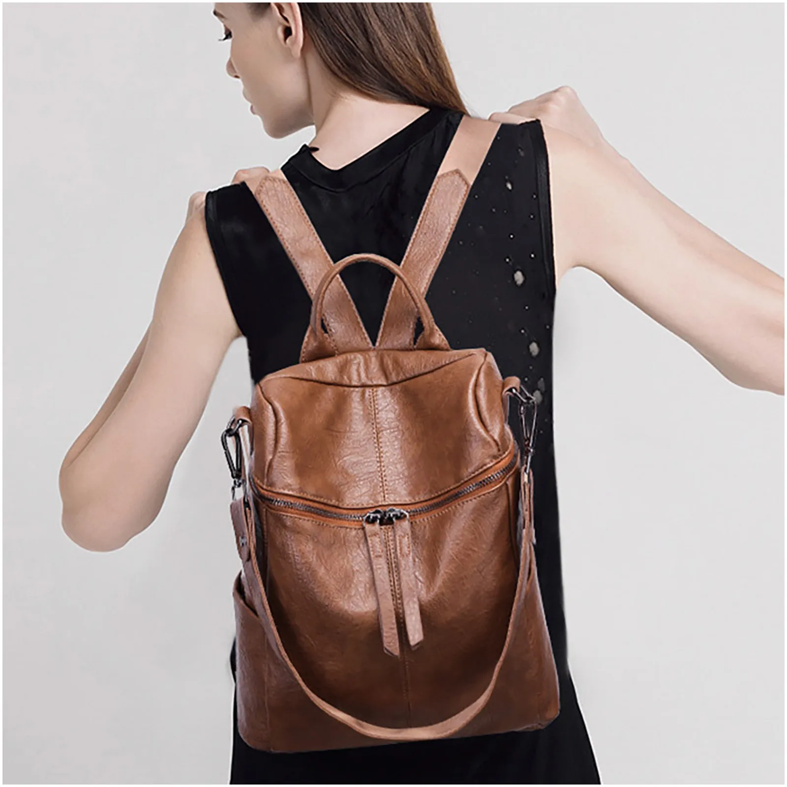 2024 New Women Leather Handbag Soft Face Fashion Retro College Backpack Mochilas Para Mujer Mochilas Femeninas Mochila Y2k