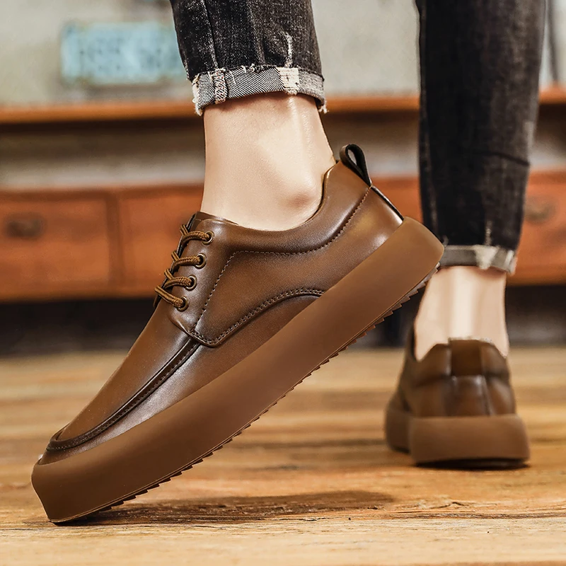 Casual youth leather shoes Fashionable minimalist and versatile style Daily office driving Outdoor street walking Quality sho