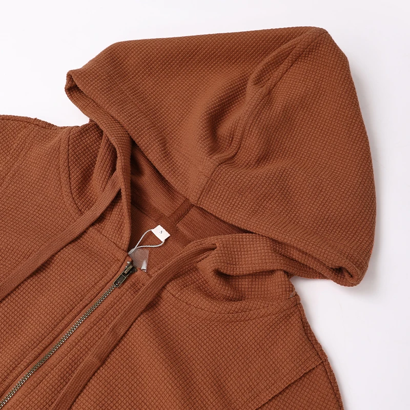 Herfst dames hoodie met lange mouwen, rits, trekkoord, crop, korte top, cool girl, streetwear, wijnrood vest, sportjassen