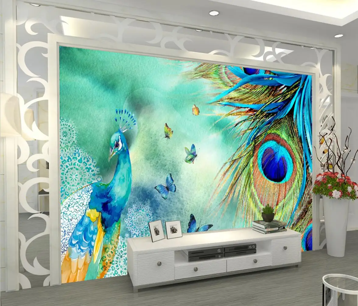 papel de parede Photo Wallpaper 3D Mural fashion simple peacock rich and auspicious Living Room Bedroom Romantic Home Decor