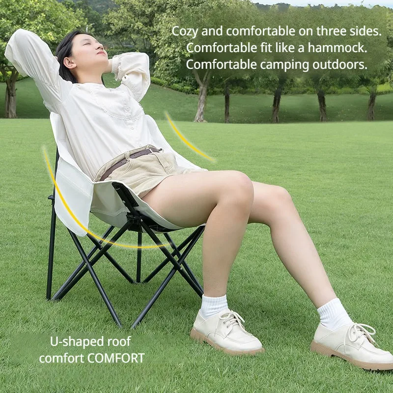 Portable Folding Outdoor Moon Chair Camping Sketching Chair Fishing Stool Back/Leg Support Folding Chair with Storage Bag