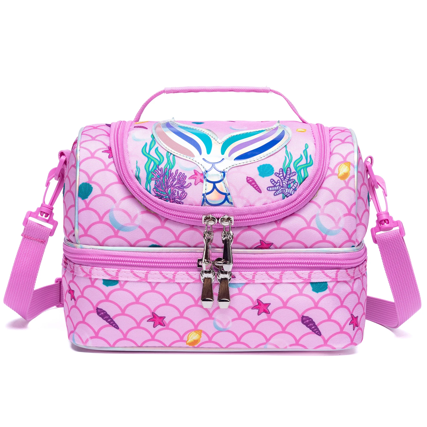 حقيبة غداء حافظة بطبقتين ، مناسبة للمدرسة الابتدائية ، النزهات ، السياحة ، التخييم ، كتف قابل للتعديل