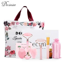 Rullo di giada di quarzo rosa naturale Gua Sha Set Massaggiatore per il viso Gua Sha Raschietto per viso Occhi Collo Strumenti per la cura della pelle Confezione regalo Set di dispositivi per la salute di bellezza