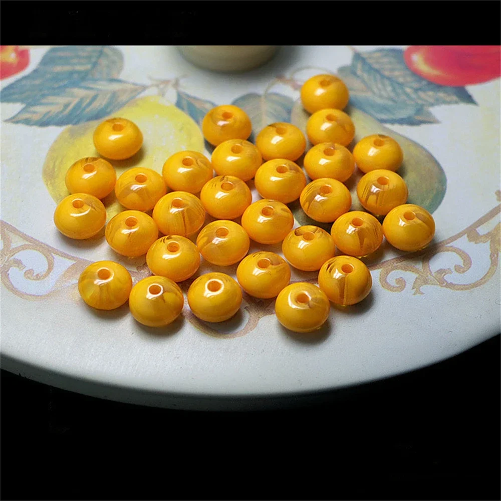 Charm Abacus Loose Beads for Jewelry Making 6-10mm Imitation Amber Yellow Stripe Beeswax DIY Bracelets Necklace Earring KeyChain