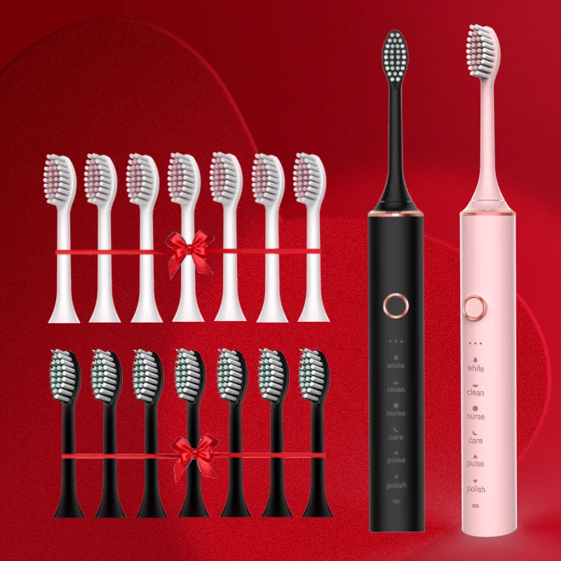 充電式ソニック電動歯ブラシ,大人用タイマーブラシ,USB充電器,交換用ヘッドセット,6モード,n100,バレンタイン
