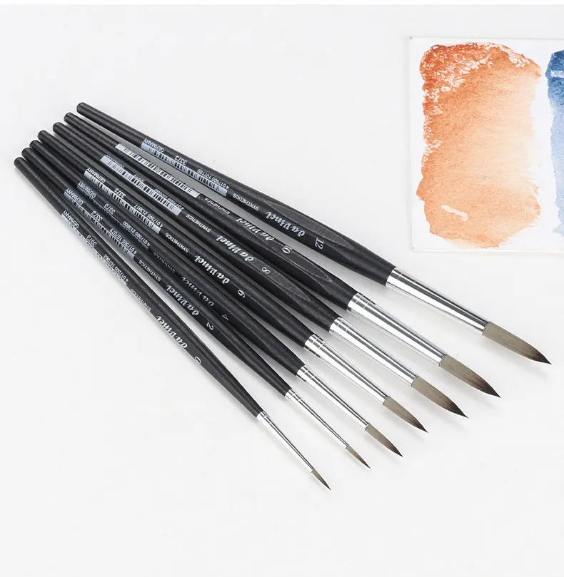 Deutsche Da Vinci Professionelle Malerpinsel, 3373 Nägel-Serie mit Mattschwarz Lackierten Sechseckigen Griffen für Aquarell – Detail 12