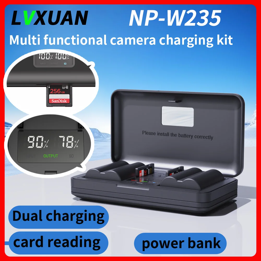 

NP-W235 battery and LCD USB charger for Fujifilm X-T5, X-T4, VG-XT4, X-S20, GFX50S II, GFX100S, X-H2, X-H2S