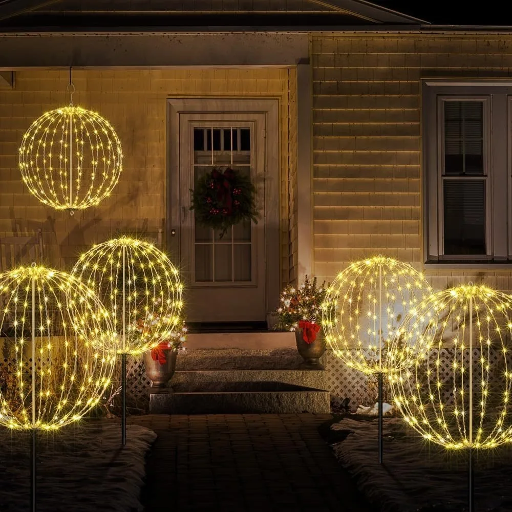 Professional Outdoor Christmas Decorations: 3-Pack LED Ball Lights with Waterproof Design & 8 Light Modes with Hook for Outdoor