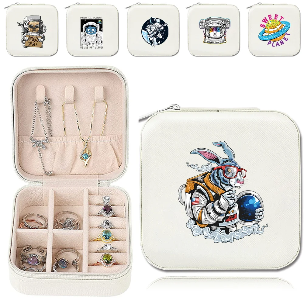 

Portable Jewelry Box Jewelry Organizer Display Travel Jewelry Case Boxes Astronaut Print Leather Storage Jewelers Joyero Boxes