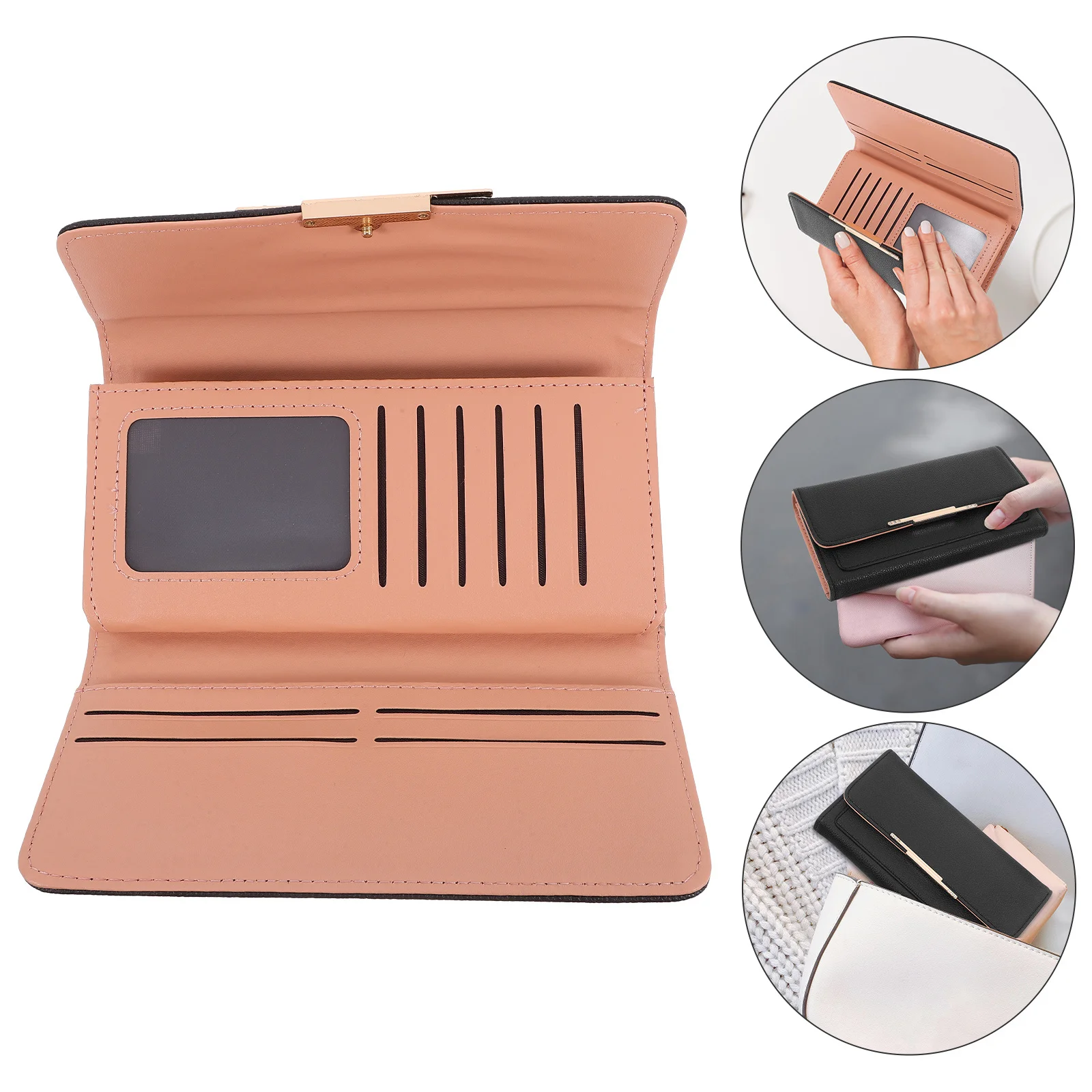 

PU Women Wallet Long Sturdy Clutch Portable Zipper Card Purse Ladies Trifold Wallet Compact Lightweight