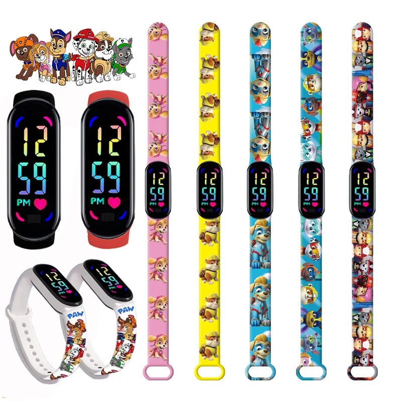 Reloj LED de la patrulla canina para niños y niñas, pulsera deportiva de moda informal, relojes educativos de Pikachu con personaje de silicona