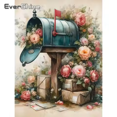 Evershine Landscape Diamond Mosaic Letter Box Cross Stitch DIY Full Square Round Diamond Painting Peony Flower Unique Gift