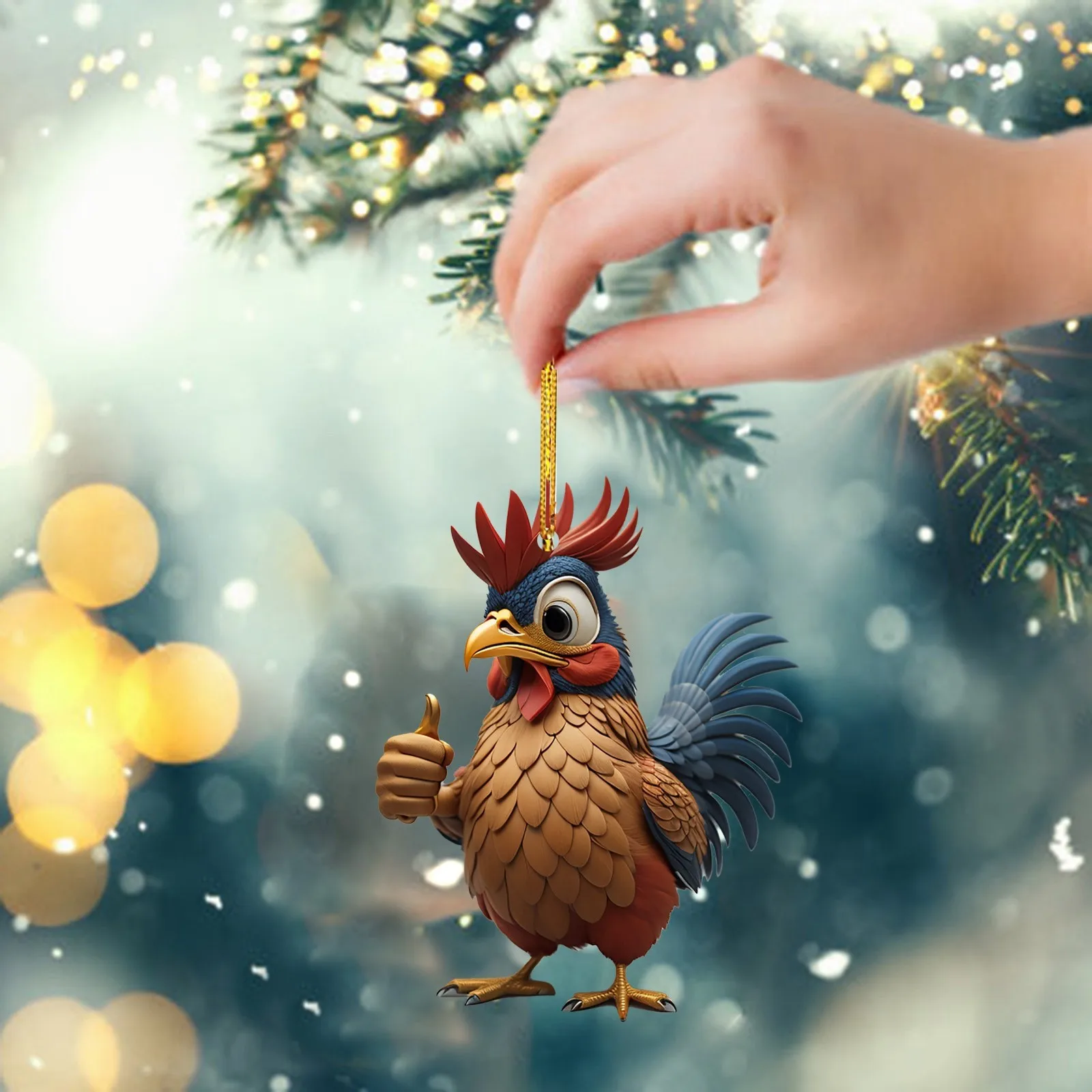 2023 Creative Animal Chicken Rooster Series Christmas Tree Pendant Acrylic Pendant For Christmas Tree Car Key Ring Decoration