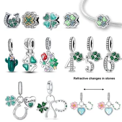 Fresh 925 Sterling Silver Green Clover Horseshoe Life Tree Bead Pendant Fit Brand Bracelet Handmade DIY String Style Gifts