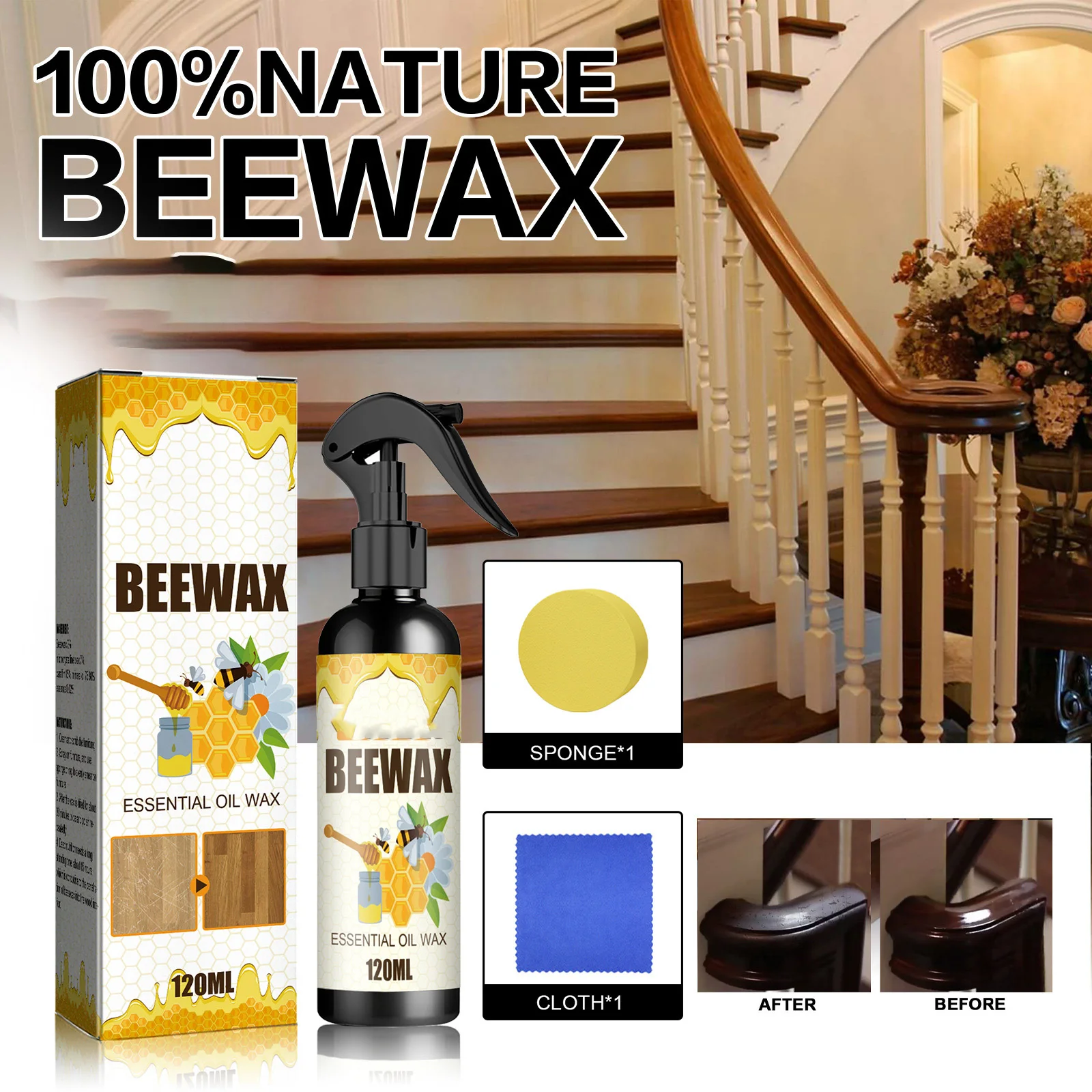 Furniture Polishing Beeswax Spray Furniture Renovation Care Wax Quick Repair Scratch Wood Table Cabinet Multi-Purpose Beeswax