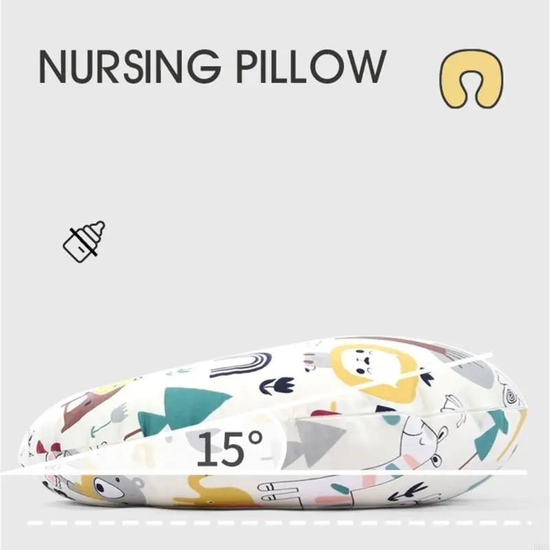 

D5QA Breathable Cotton Nursing Pillow Encasement Lovely Pattern Baby Pillow Infant Nursing Support Pillow Washable Breastfeed