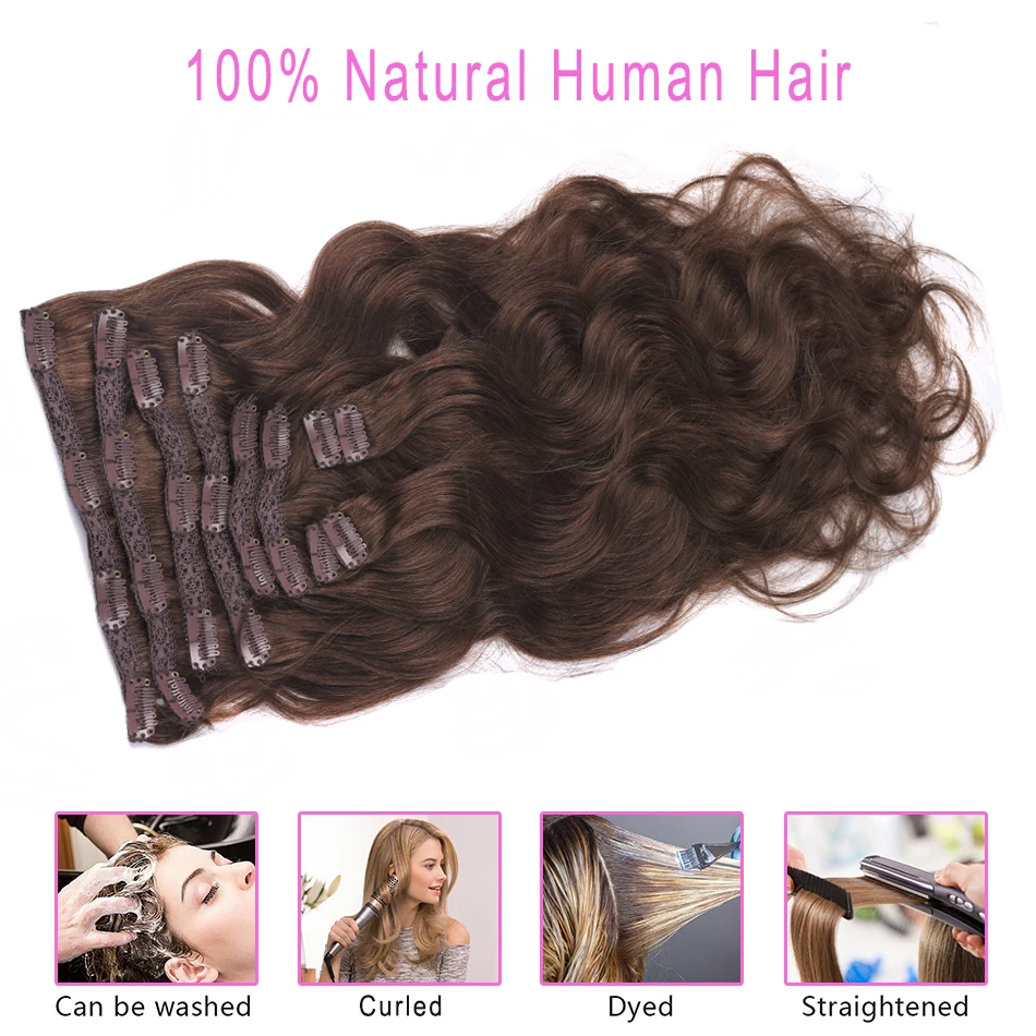 SOVO Licht Braun Wellenförmige Clip in Haar Extensions Doppel Schuss 120g 160g Körper Welle Remy Clip in Echt menschliches Haar Extensions Vollen Kopf