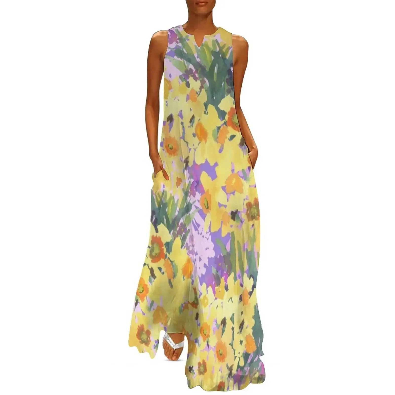 

Yellow Daffodil Garden Long Dress wedding dresses for parties Women long dress Beachwear Evening dresses Dress
