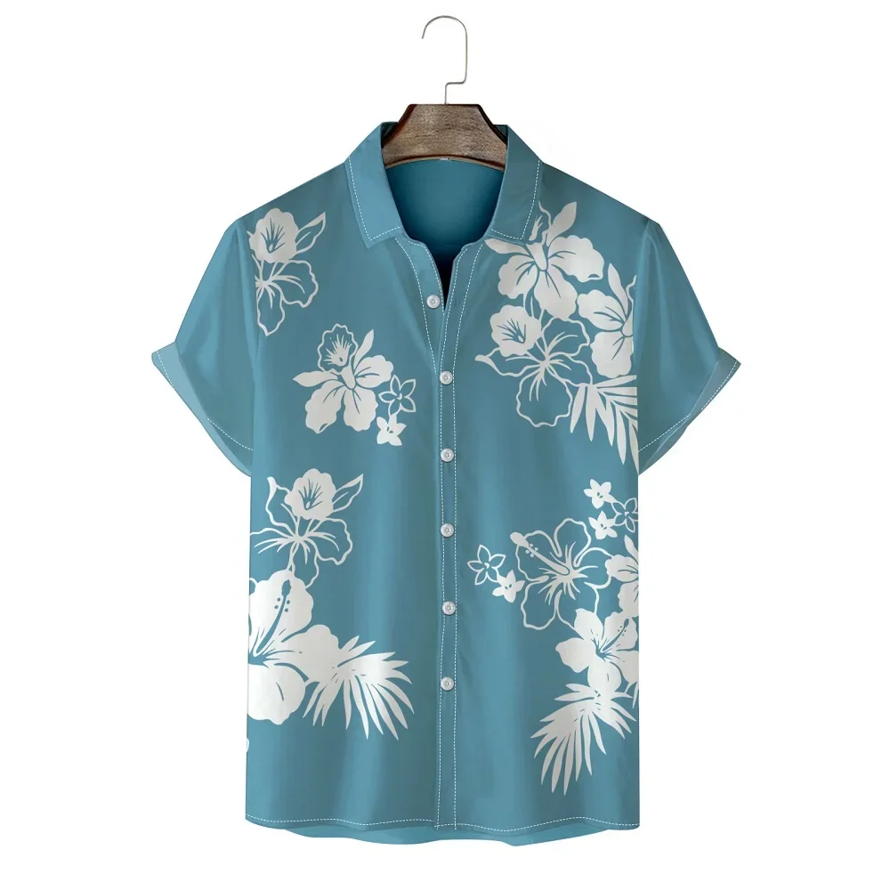 

Summer new fashion men's lapel short-sleeved tops floral print casual men's shirts loose and comfortable Hawaiian short-sleeved