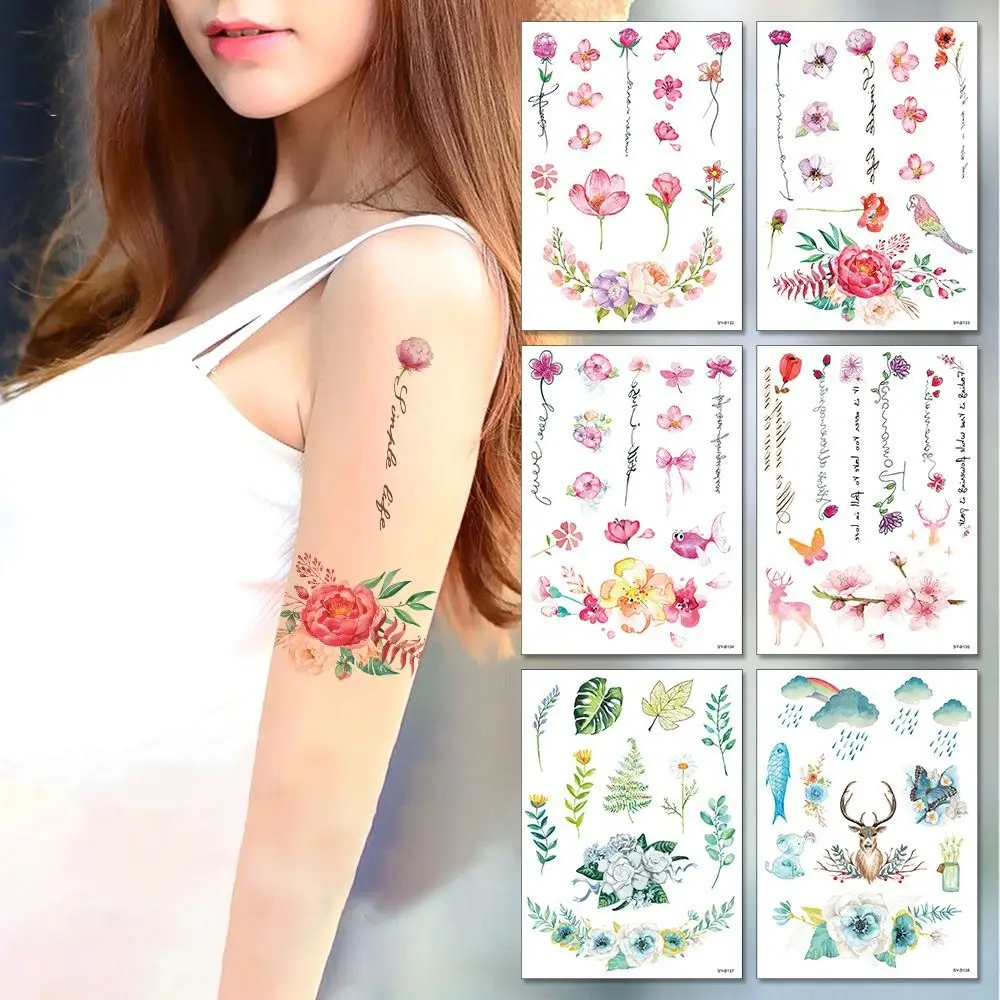 

3D Flower Tattoo Stickers For Women Body Art Waterproof Temporary Tattoos Daisy Rose Arm Fake Tatoo