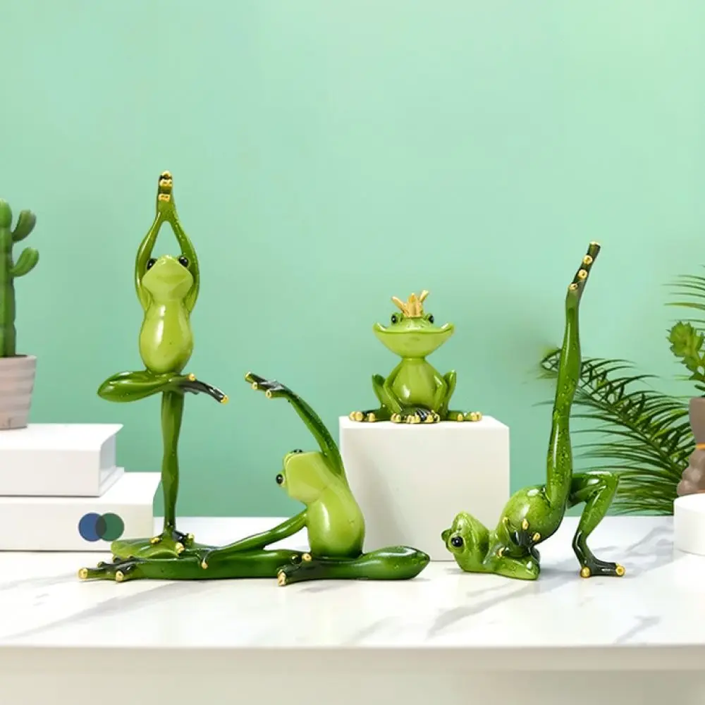 Cute Resin Frog Figurine Yoga Posture Decorative Ornament Statue For Living Room Bedroom Study Room Table Gift Idea
