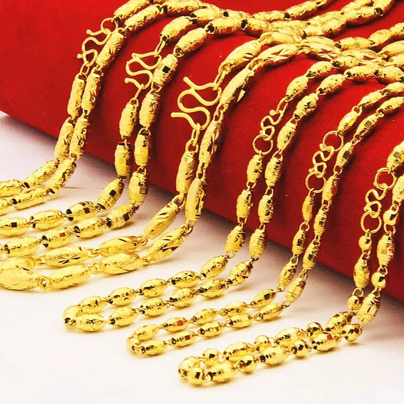 

Pure Lovers' 100% Plated Real 999 Gold Olive Beads Necklace Euro Coin Plating False Hollow Ball Chain For Women's Gifts