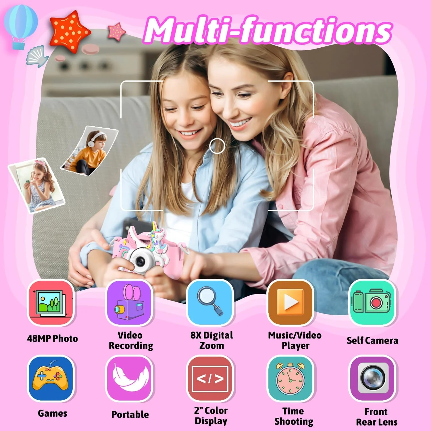 Aparat dla dzieci 1080P HD Cyfrowa kamera wideo dla maluchów 2,0-calowa kamera dla dzieci z silikonowymi etui Zabawki na prezenty urodzinowe na Boże Narodzenie