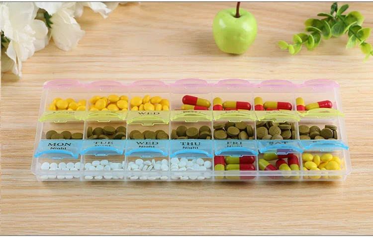 3Rows(21Grids) 7 Days Weekly Pill Case Medicine Tablet Dispenser Carry Pill Box Splitters Pill Storage Supplies