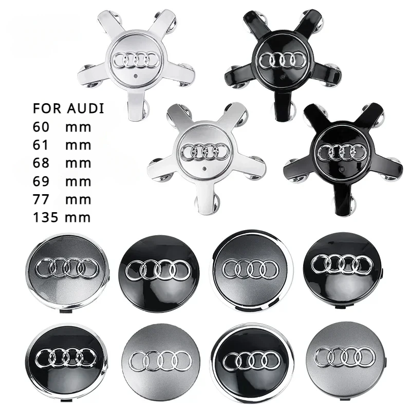 4P 60mm 61mm 68mm 69mm 77mm 135mm Car Styling Wheel Center Cap Hub Covers Badge For Audi A3 A4 A5 A6 A7 A8 Q3 Q5 Q7 Accessories