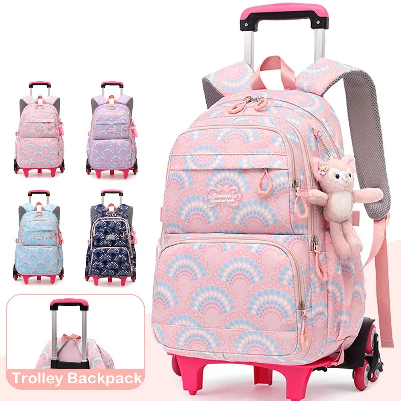 Girls Backpack Children Waterproof School Backpacks Rolling School Bags for with Wheels Middle School Trolley Luggage Back Pack