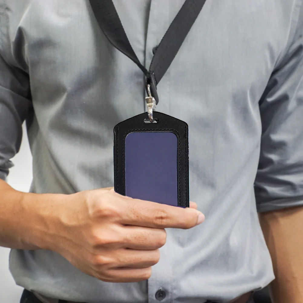 4pcs Genuine Leather ID Badge Holders Double Transparent Students No Lanyard Staff Practical For Office Wallet Waterproof