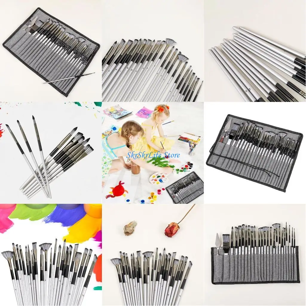 

E65E 24 шт. Набор кистей для акрилового масла, акварельной гуаши, акварельная кисть, акриловая кисть с футляром для переноски