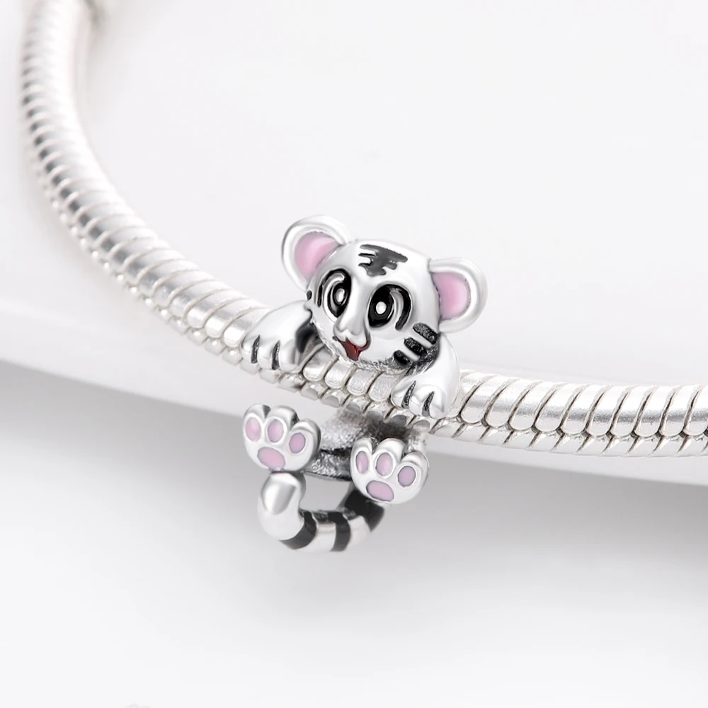 Original-Charms aus 925er-Sterlingsilber, Tiger-Tier-Perlen, Perlen für Armbänder, Damen, Schmuckherstellung, DIY-Geschenk