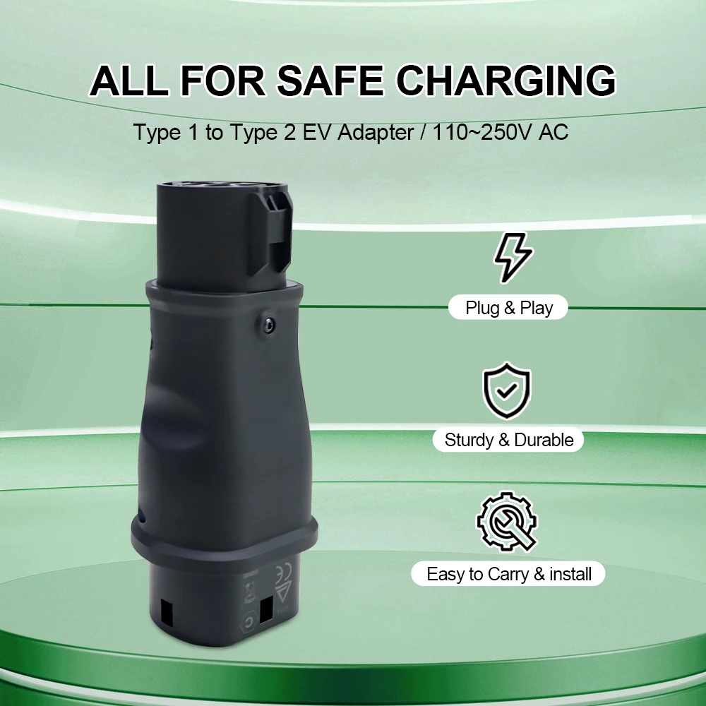 Isigma 32A 7.2kw Type1 to Type2 Electric Vehicle Charging Connector SAE J1772 to IEC 62196-2 EV Charger Converter Adapter view 4