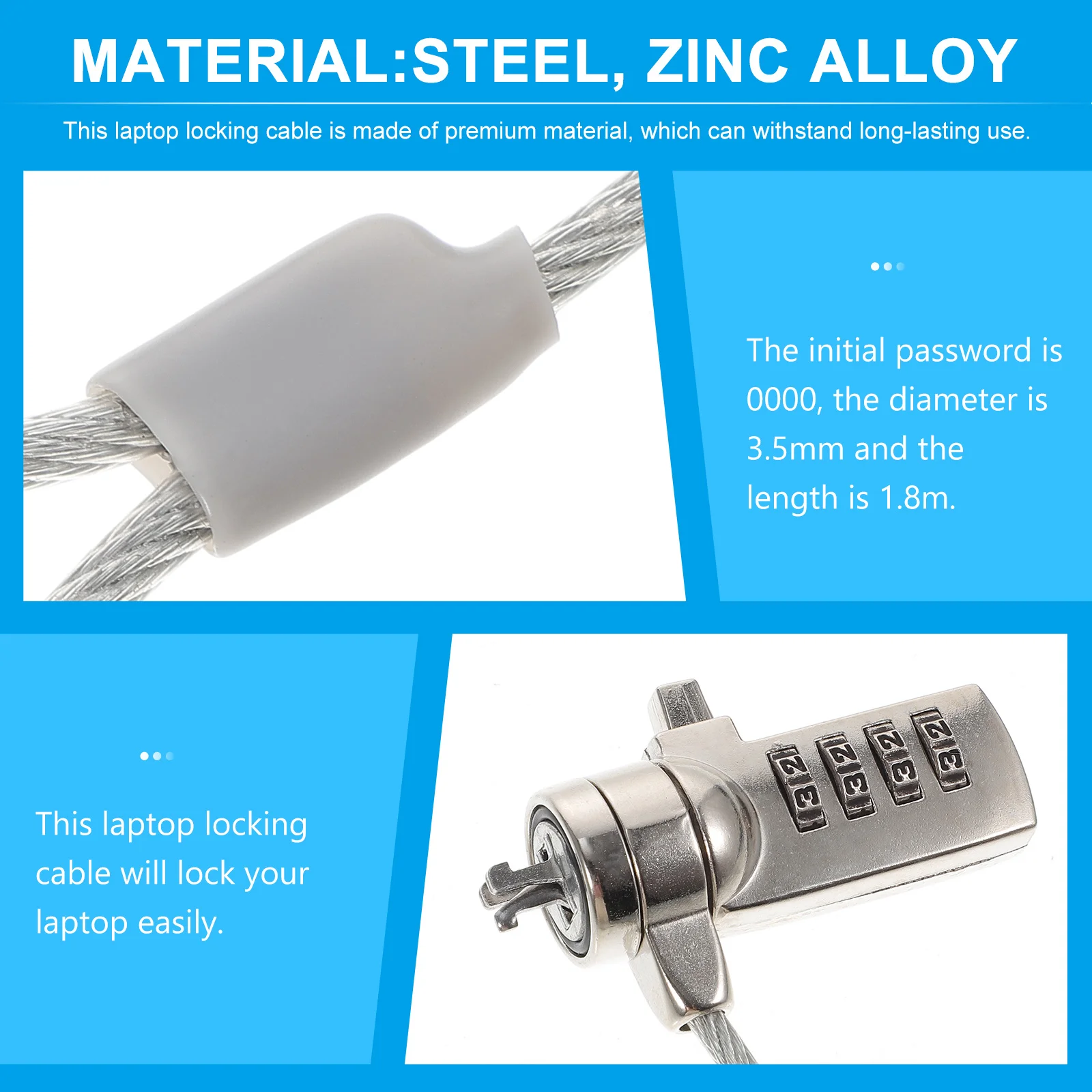 

Laptop Locking Cable Zinc Alloy Steel Security Hardwares Cable Lock 18m Anti Theft Tablet Monitor Laptop Security Locks