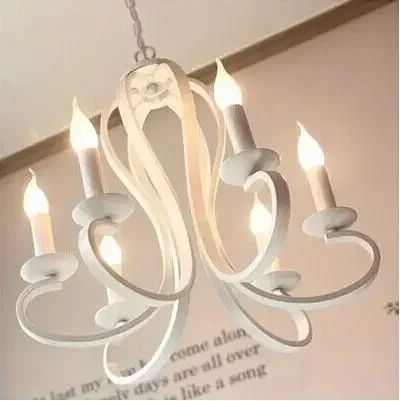 Modern Candle Chandelier Lighting Nordic American Coutry Style Fixtures Vintage White/black Wrought Iron Home Lighting E14