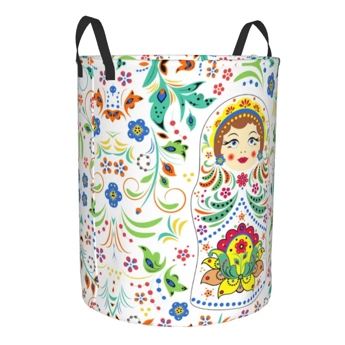 Custom Russia Matryoshka Doll With Flowers Pattern Laundry Hamper Large Storage Basket Russian Folk Art Girls Boys Toy Organizer