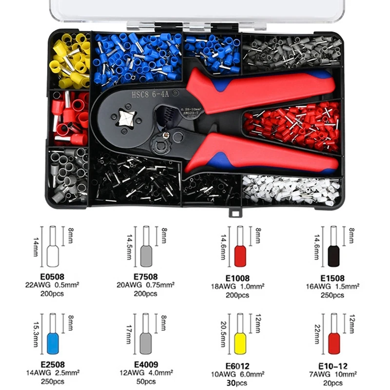 Crimping Pliers HSC8 6-4A Tubular Terminal Exquisite Storage Box Crimper Wire Mini Ferrule Crimps Tools Electrical Kit