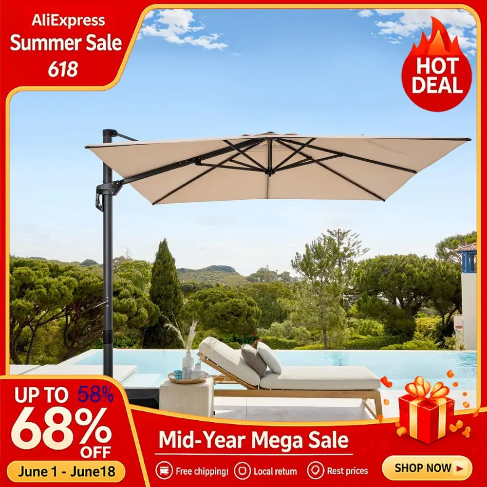 

10 X 13 FT Rectangular Cantilever Umbrella, 360° Rotation Fade Resistant for Pool, Custom
