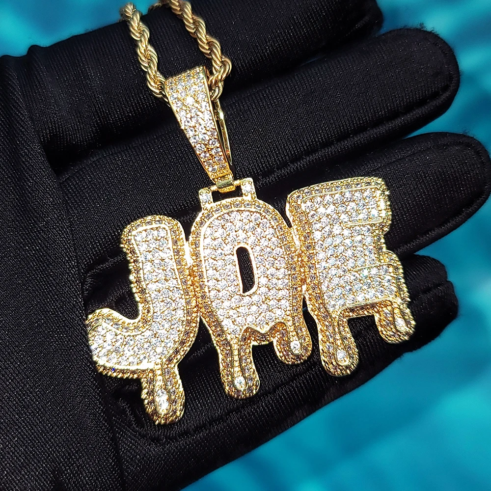 

ICECHARMI Drip Letter Custom Chain Water Drop Customized Name Pendant Trendy Necklace Hiphop Jewelry Accessory For Men Women