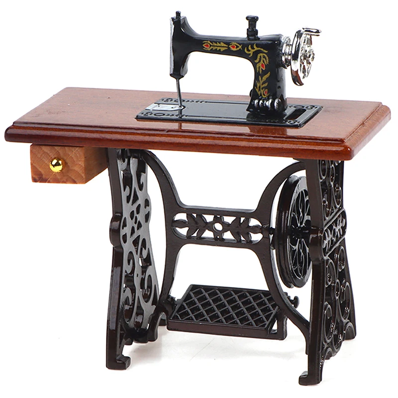Vintage máquina de costura brinquedo acessórios para crianças, Dollhouse decoração, mobiliário em miniatura, fingir brinquedos, 1:12