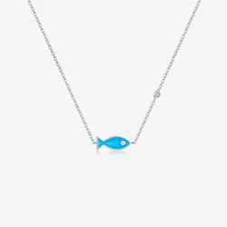 VEWANT New 925 Sterling Silver Enamel Fish Turquoise Pendant Choker Chain Necklace 2023 Fine Jewelry Crystal