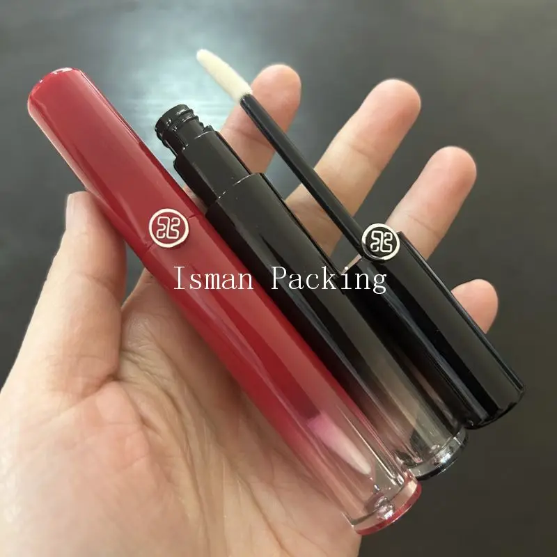 50Pcs oval gradient black red top liquid lipstick tube 5ml refillable empty lipgloss container tubes with wands brush