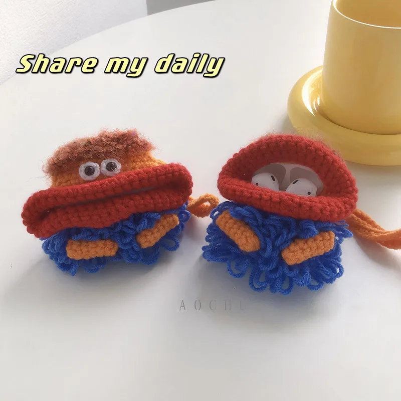 New Knitting Sausage mouth plush to keep warm soft Earphone Case For Airpods1 2 pro Protective Case For 2021 AirPod 3 with strap