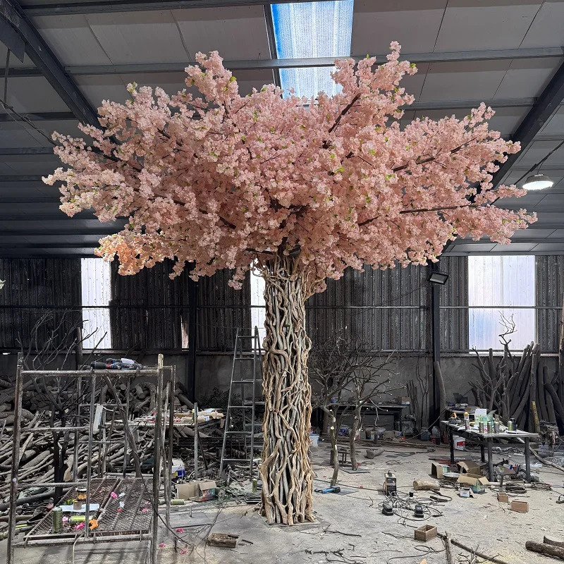 Árbol de simulación de árbol de flor de cerezo, árbol de flor de melocotón, deseos, ventana falsa para interiores y exteriores, fondo de transmisión en vivo Int