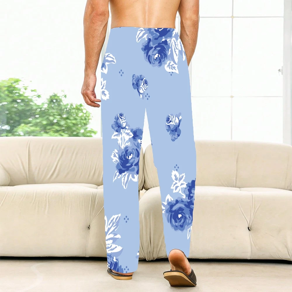 Blue Roses Pattern Pajama Pants Mens Womens Lounge Pants Super Soft Unisex Sleep Pajama Bottoms with Pockets Drawstring