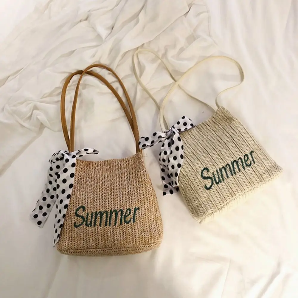 Handmade Handbag Knit Women Girl Round Straw Bag Summer Beach Bag Straw Handbag Crossbody Bag - Detail 1