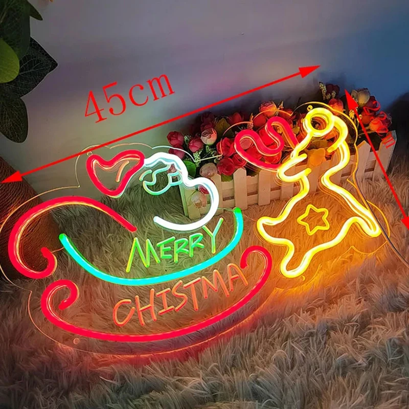 45cm Big Size Merry Christmas Neon Light Party Decoration Home Decor Wall Hanging Light Usb with Christmas Tree Elk Santa Claus